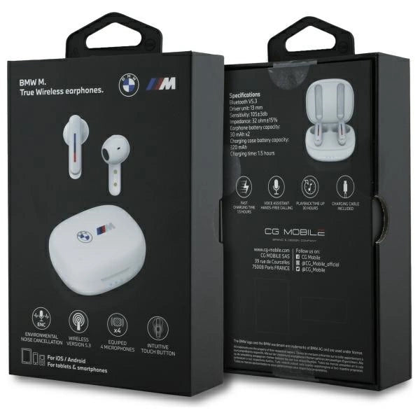 BMW Bluetooth-hovedtelefoner BMBEMIATP20LOH TWS + docking station hvid/hvid trykte logoer