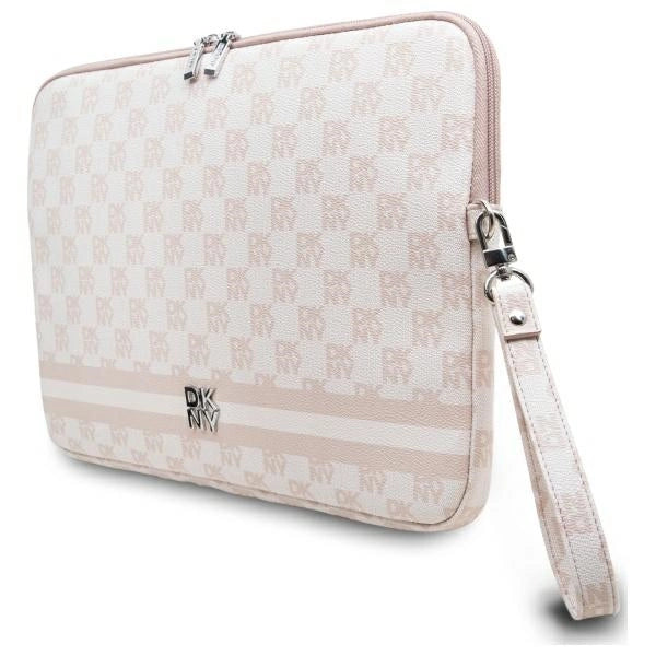 DKNY Sleeve Checkered Pattern Printed Stripes 14" Laptop Case - Pink