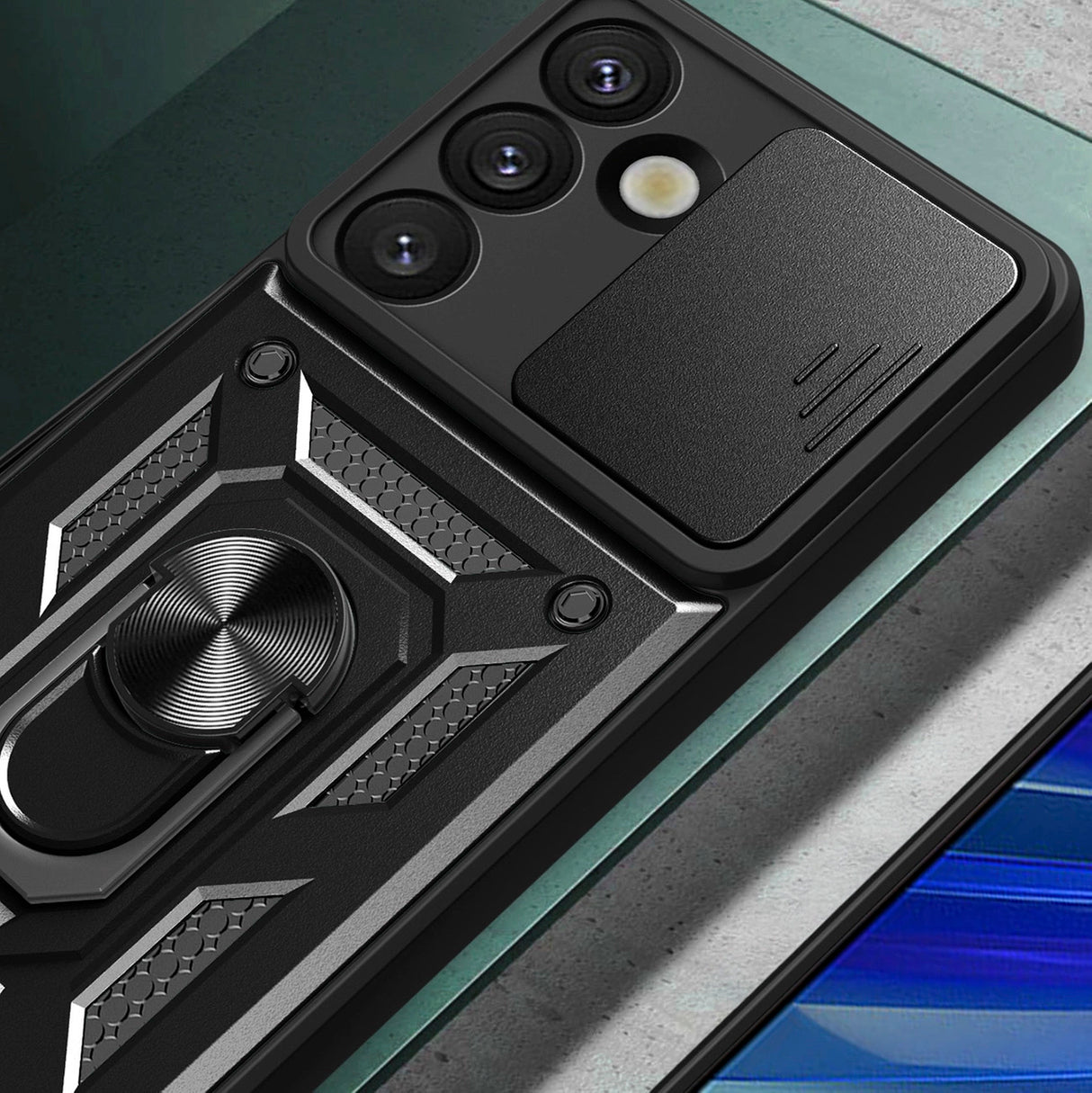 Hybrid Armor Camshield med Camera Cover og Metal Ring til Samsung Galaxy S25 - sort