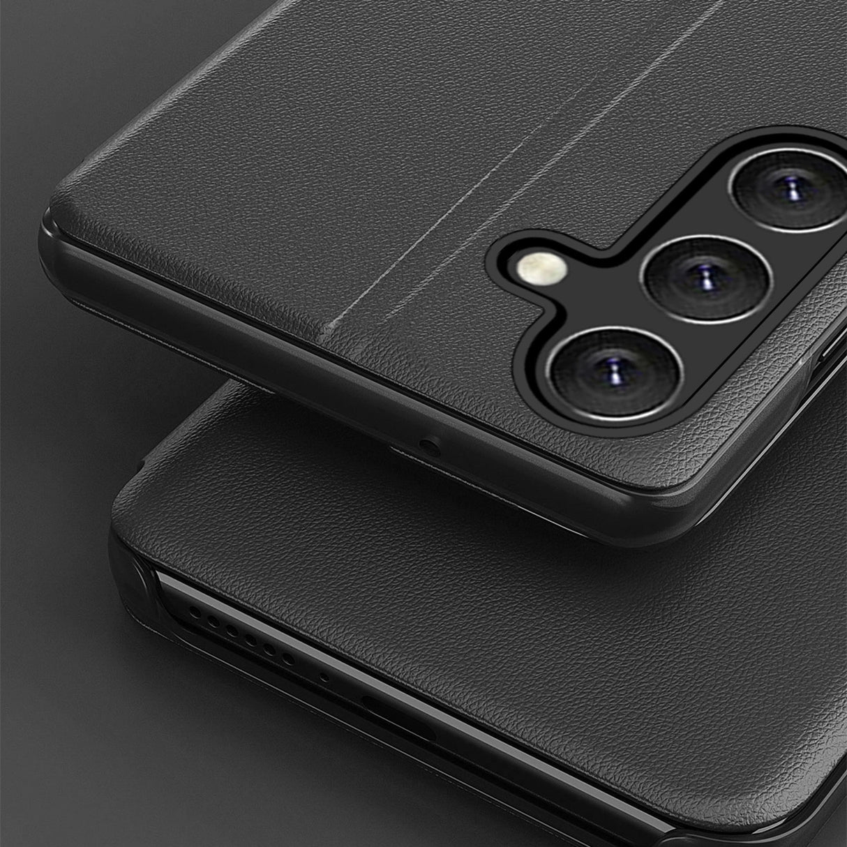 Eco læder View Case til Samsung Galaxy S25+ med Flip Stand - sort