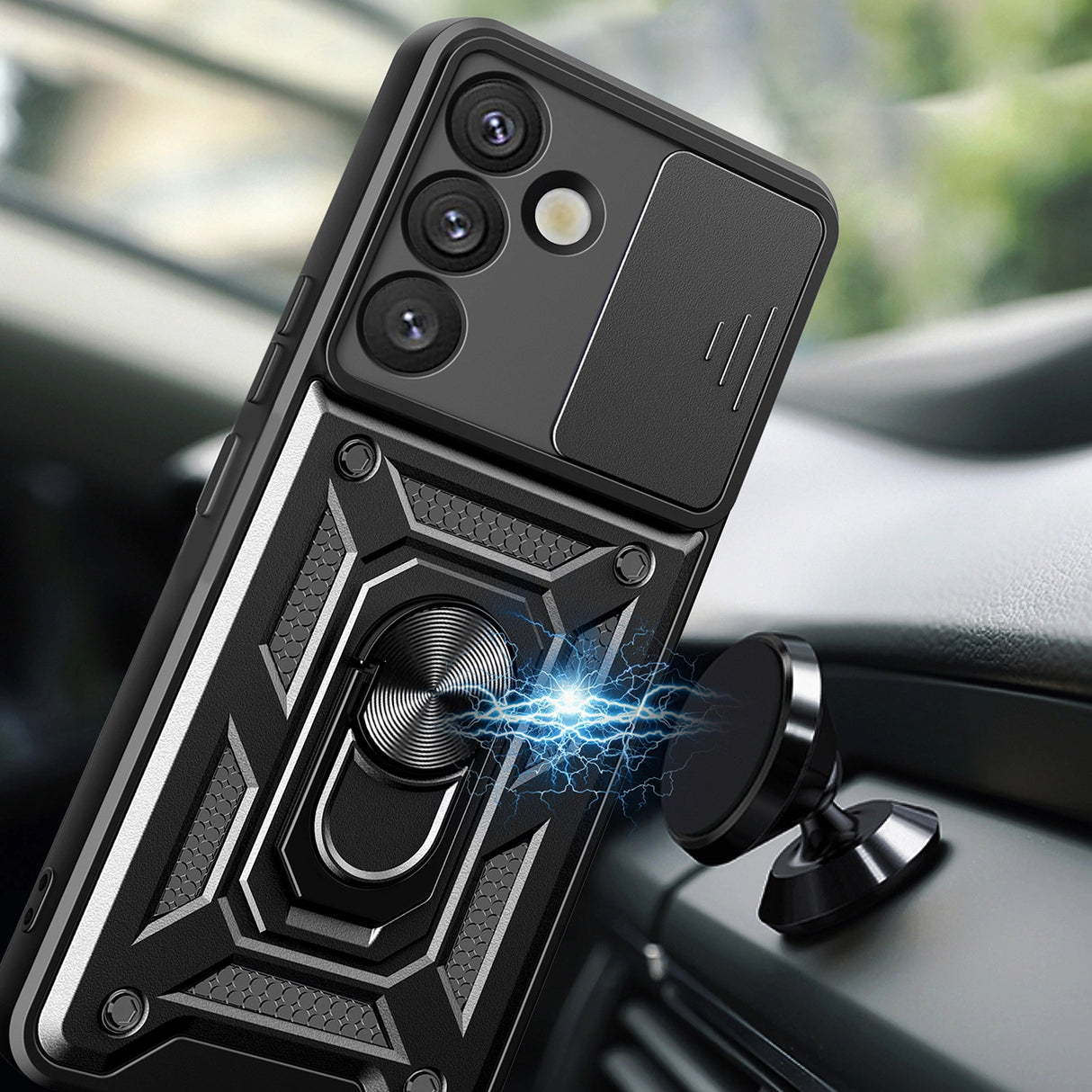 Hybrid Armor Camshield med Camera Cover og Metal Ring til Samsung Galaxy S25+ - sort