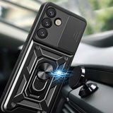 Hybrid Armor Camshield med Camera Cover og Metal Ring til Samsung Galaxy S25+ - sort