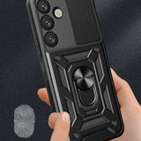 Hybrid Armor Camshield med kameraomslag og metalring til Samsung Galaxy S25+ - sort