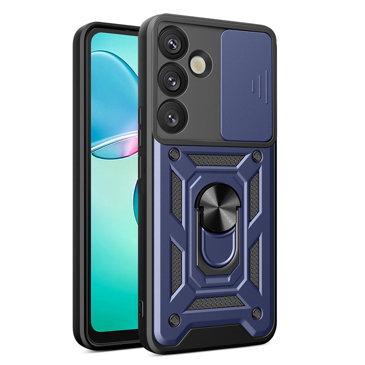 Hybrid Armor Camshield med Camera Cover og Metal Ring til Samsung Galaxy S25+ - Blå