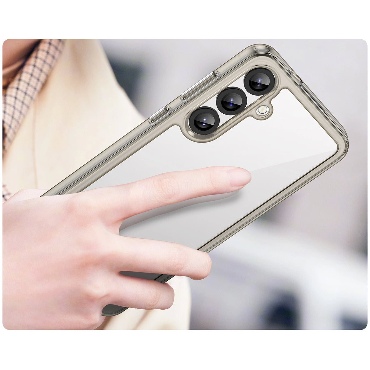 Udendørs rumkasse med gelramme til Samsung Galaxy S25+ - Clear Black