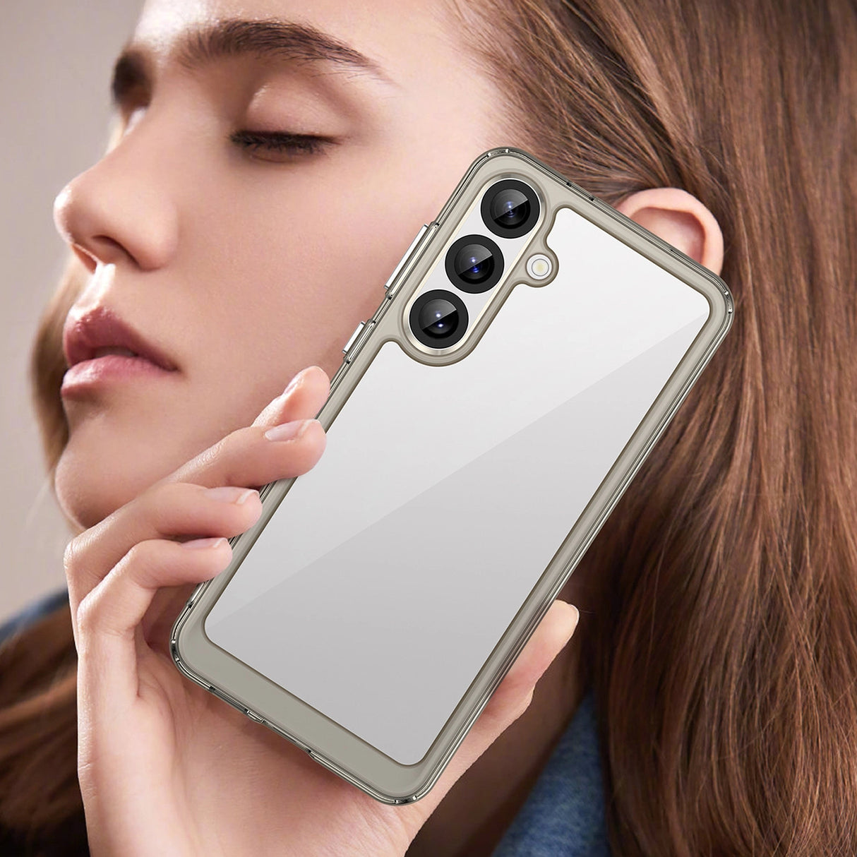 Udendørs rumkasse med gelramme til Samsung Galaxy S25+ - Clear Black