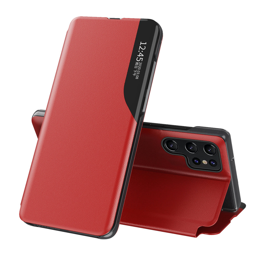 Eco Leather View Case til Samsung Galaxy S25 Ultra med Flip og Stand - Red