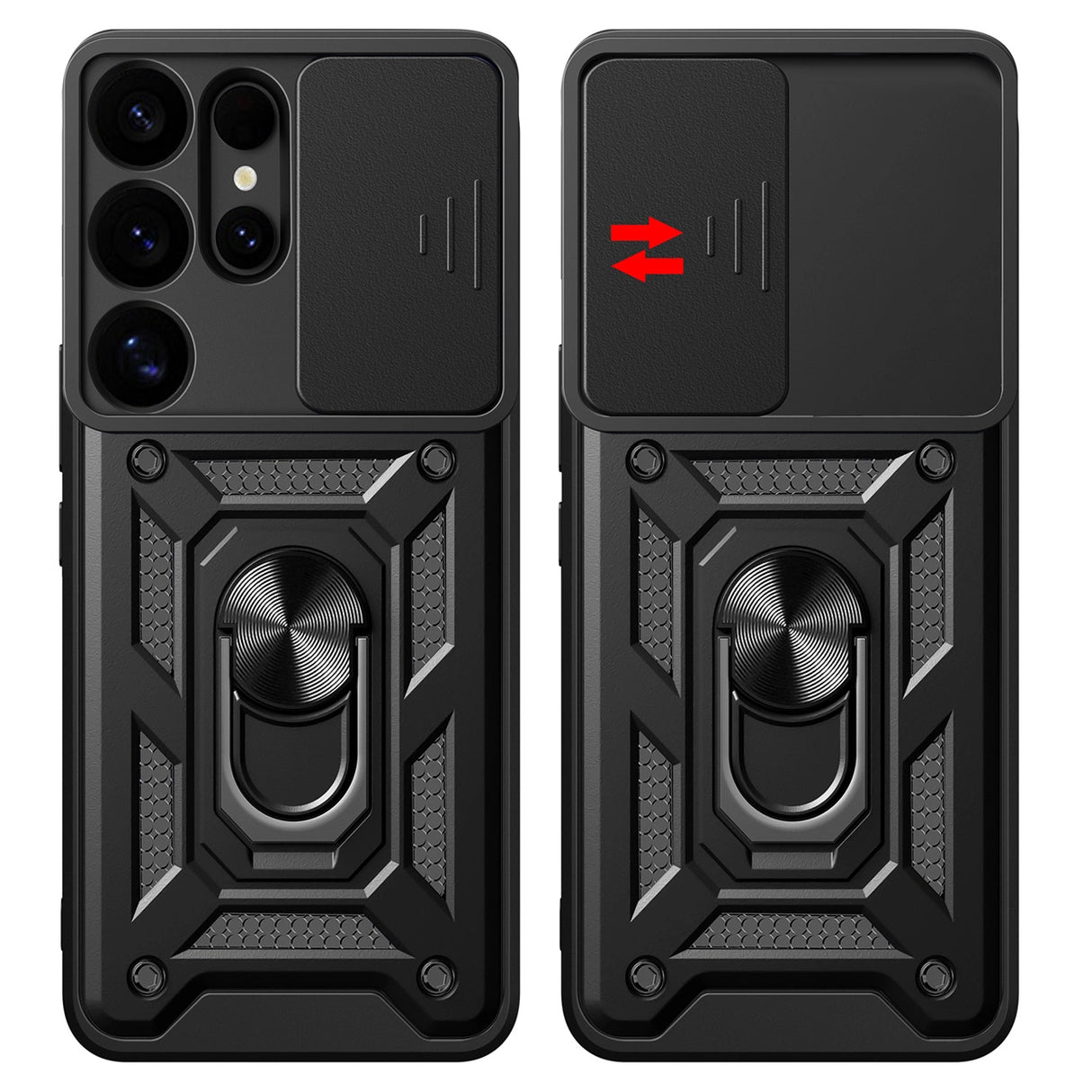 Hybrid Armor Camshield med Camera Cover og Metal Ring til Samsung Galaxy S25 Ultra - sort