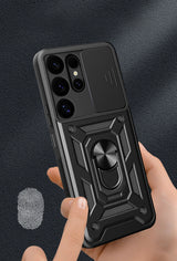 Hybrid Armor Camshield med Camera Cover og Metal Ring til Samsung Galaxy S25 Ultra - sort