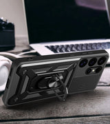 Hybrid Armor Camshield med Camera Cover og Metal Ring til Samsung Galaxy S25 Ultra - sort