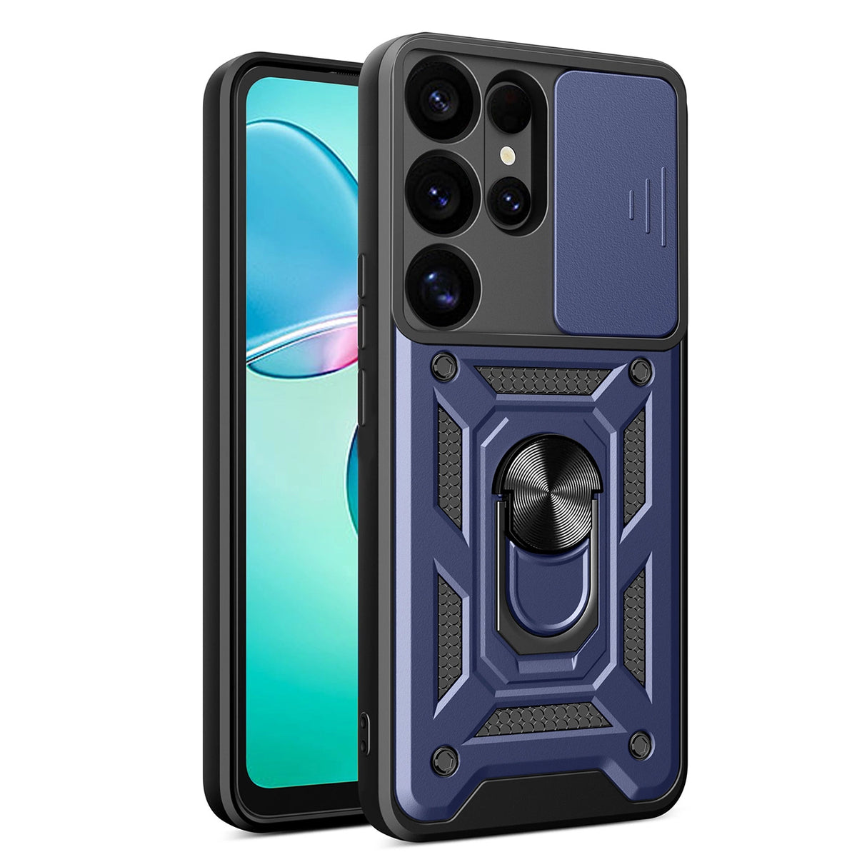 Hybrid Armor Camshield med Camera Cover og Metal Ring til Samsung Galaxy S25 Ultra - Blue