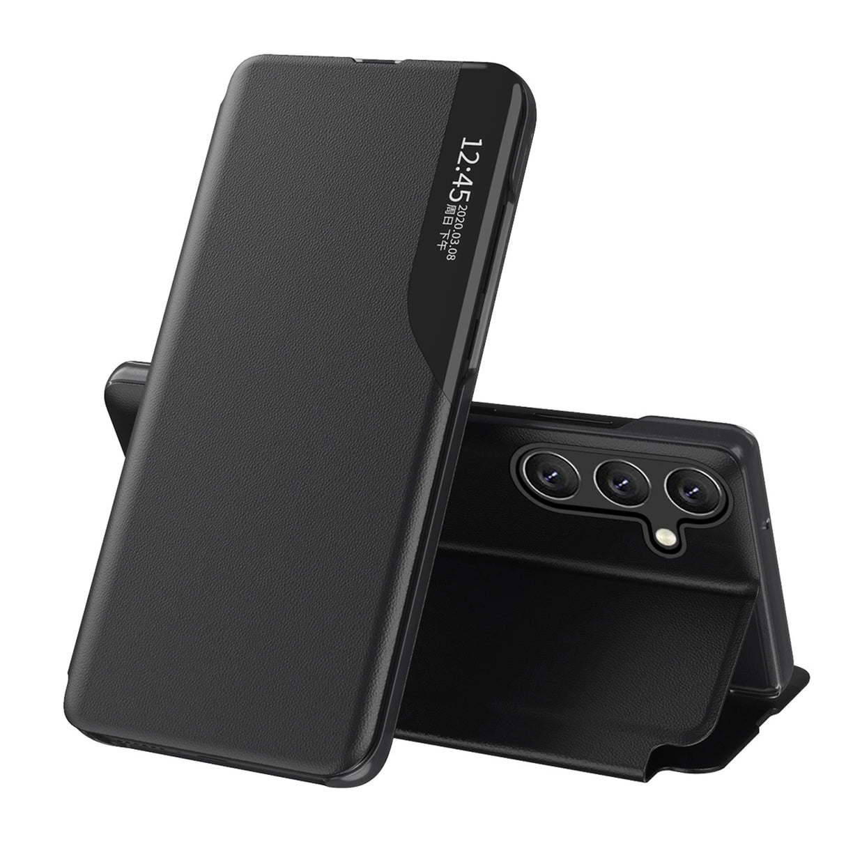 Eco læder View Case til Samsung Galaxy S24 FE med Flip og Stand - sort
