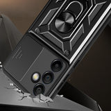 Hybrid Armor Camshield med Camera Cover og Metal Ring til Samsung Galaxy S24 FE - sort