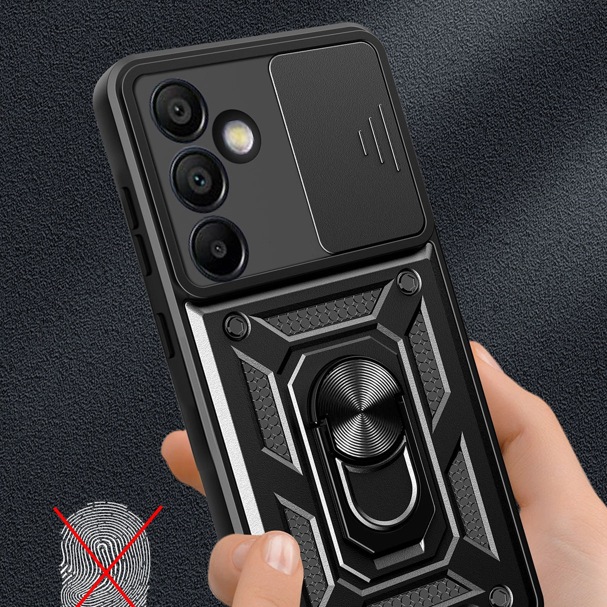 Hybrid Armor Camshield med Camera Cover og Metal Ring til Samsung Galaxy S24 FE - sort
