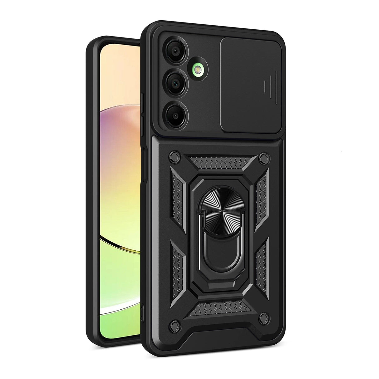 Hybrid Armor Camshield med Camera Cover og Metal Ring til Samsung Galaxy A16 / A16 5G - sort