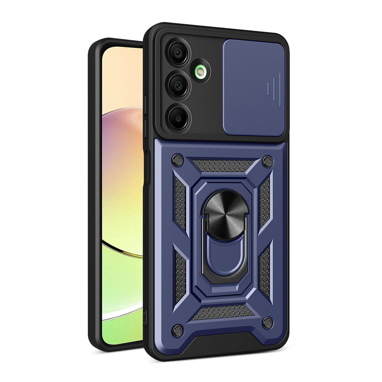 Hybrid Armor Camshield Case med Camera Cover og Metal Ring til Samsung Galaxy A16 / A16 5G - Blå