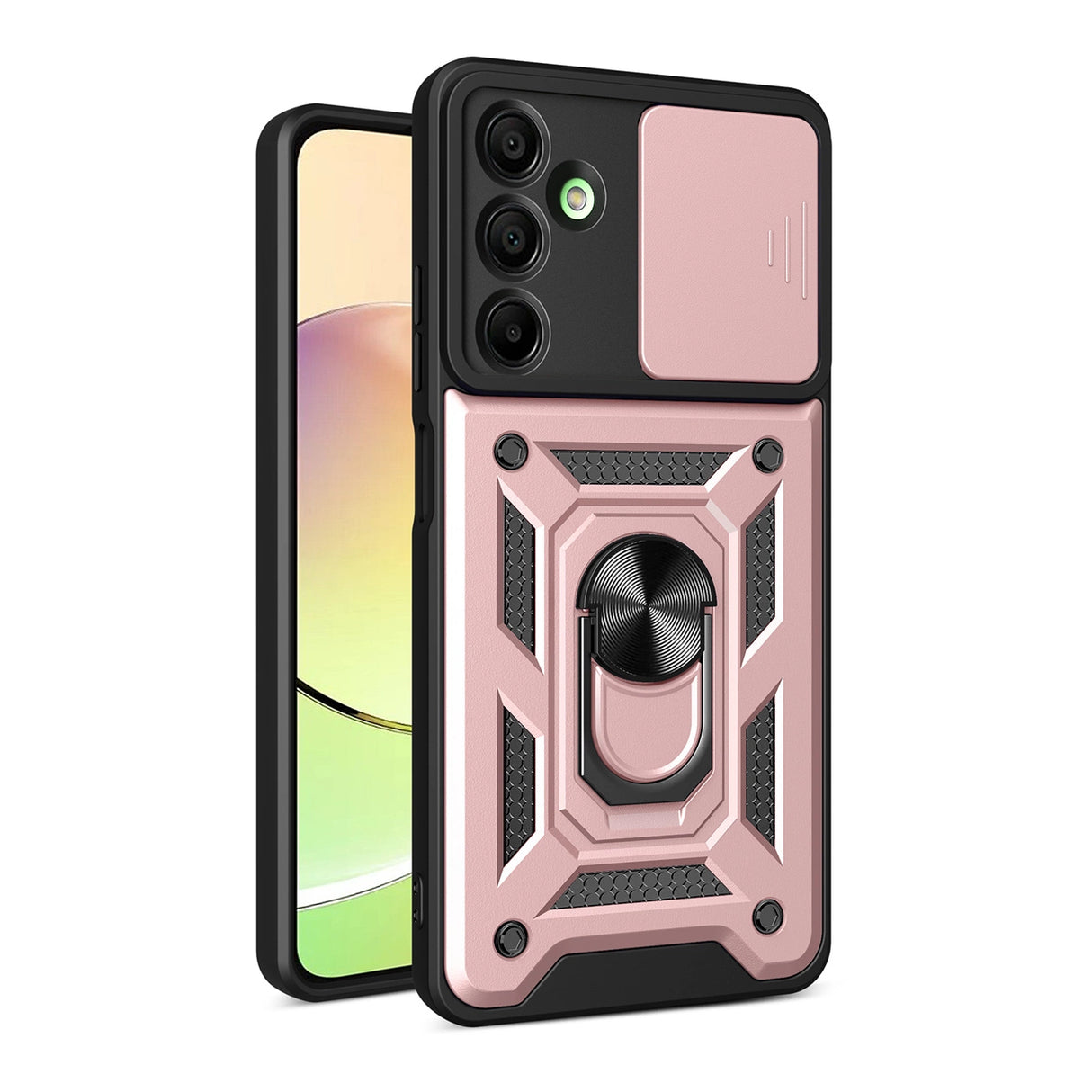 Hybrid Armor Camshield Case med Camera Cover og Metal Ring til Samsung Galaxy A16 / A16 5G - Pink