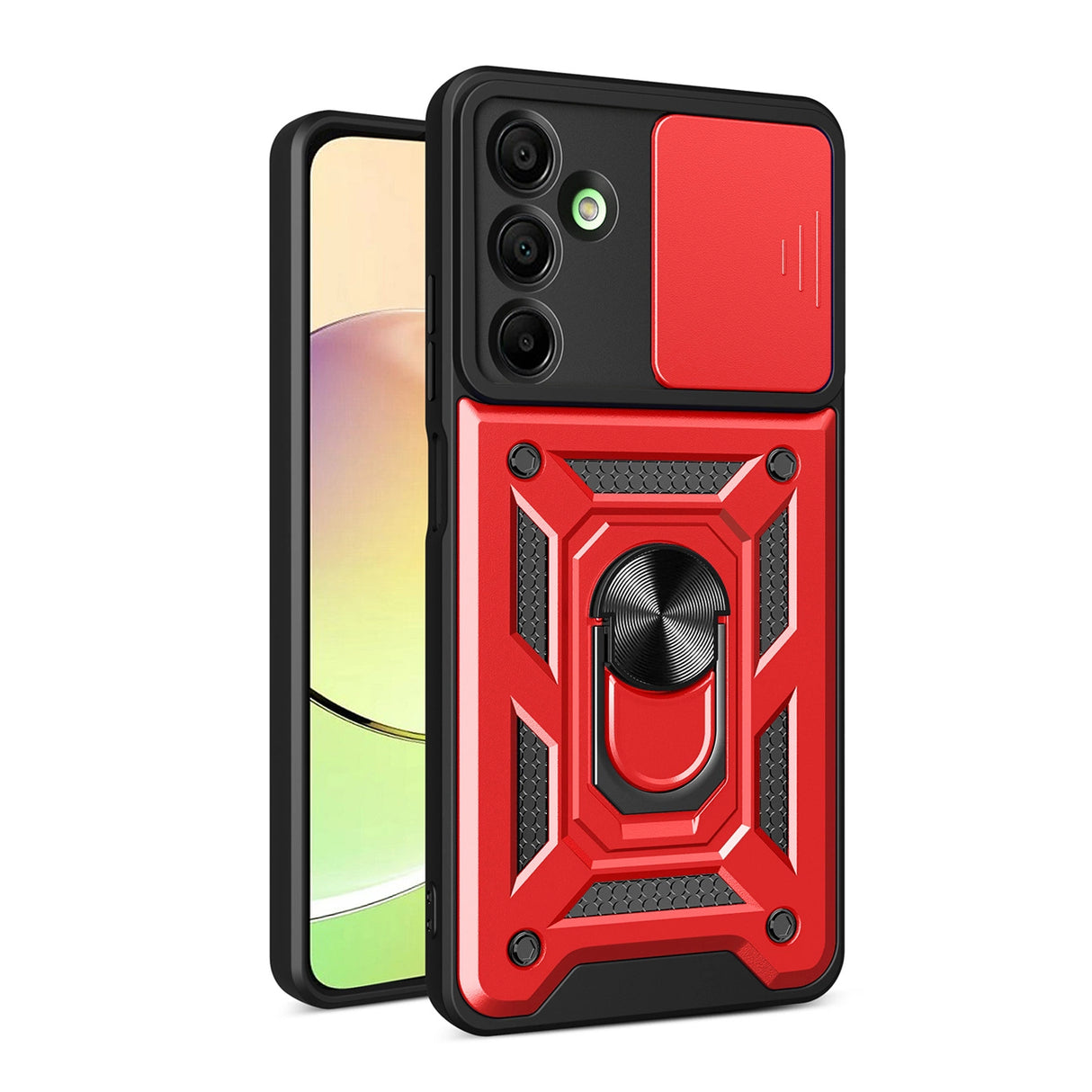 Hybrid Armor Camshield med Camera Cover og Metal Ring til Samsung Galaxy A16 / A16 5G - Rød