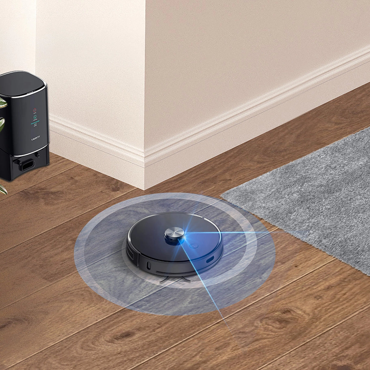 UWANT U100 Robotstøvsuger med Mop-funktion + opladnings-/rensestation - sort
