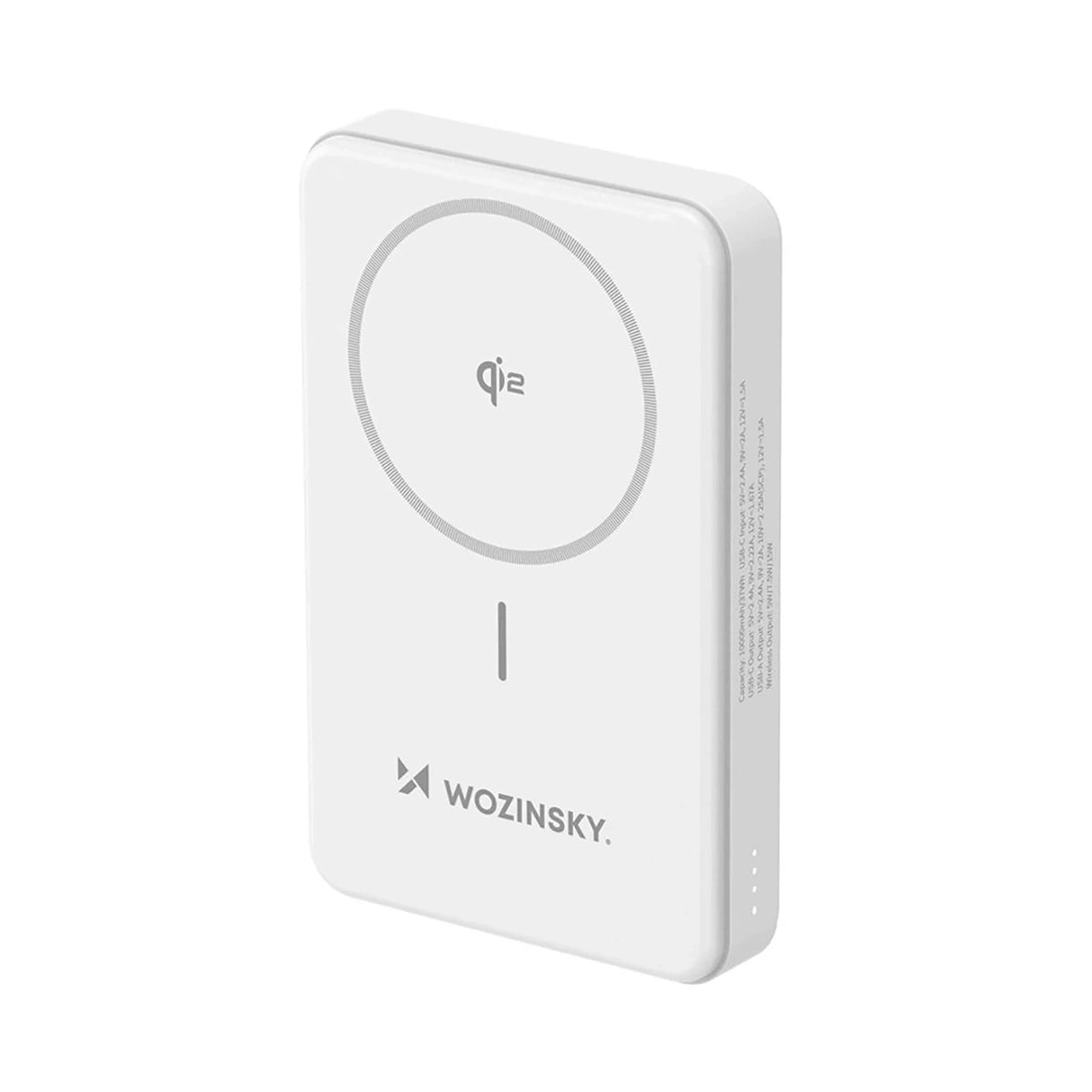 Powerbank Wozinsky WLWP-10KA0Y3WS 22.5W PD Qi2 10000 mAh, med stand, 1x USB-A, 1x USB-C - hvid