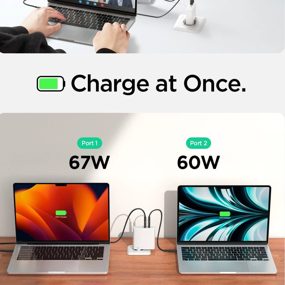 Spigen ArcStation Pro oplader + USB-C 140-W kabel - hvid