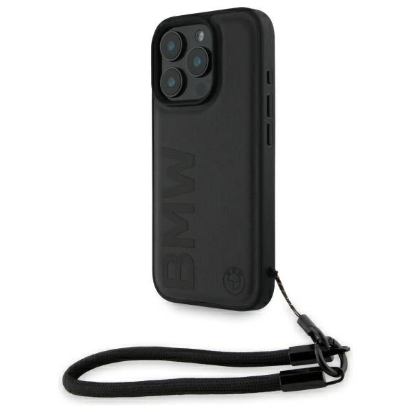 BMW Signature læder Wordmark ledningsfoder til iPhone 16 Pro Max - sort