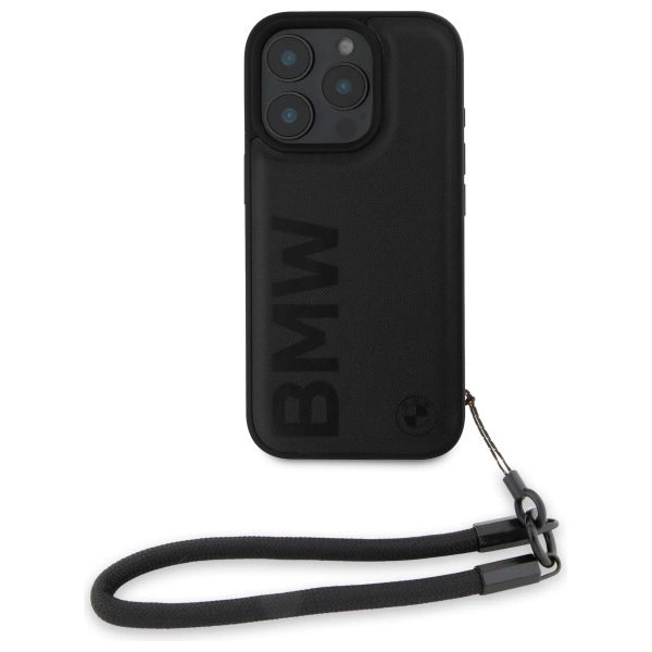 BMW Signature læder Wordmark ledningsfoder til iPhone 16 Pro Max - sort
