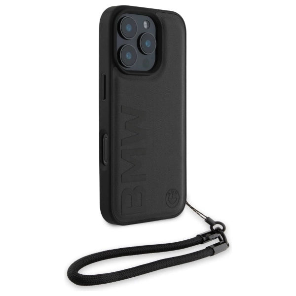 BMW Signature læder Wordmark ledningsfoder til iPhone 16 Pro Max - sort