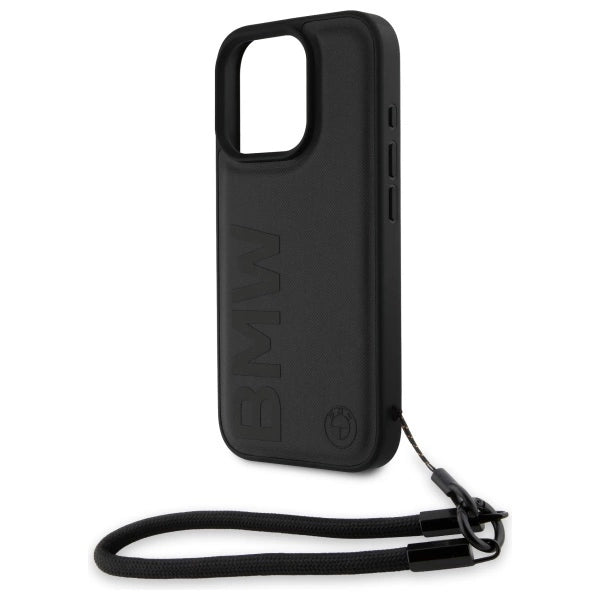 BMW Signature læder Wordmark ledningsfoder til iPhone 16 Pro Max - sort