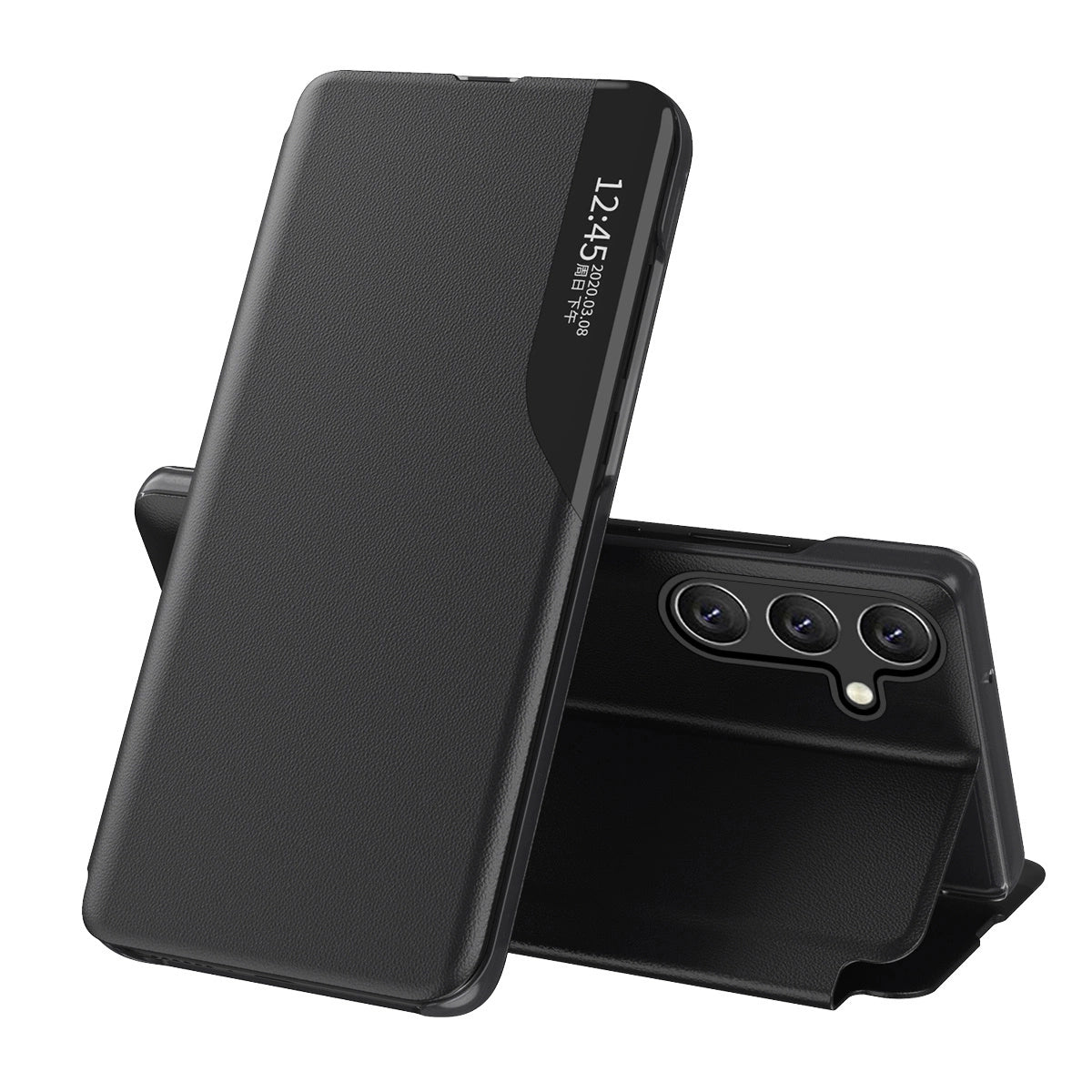 Eco Leather View Case elegant etui med flap og standfunktion til Samsung Galaxy A26 - sort