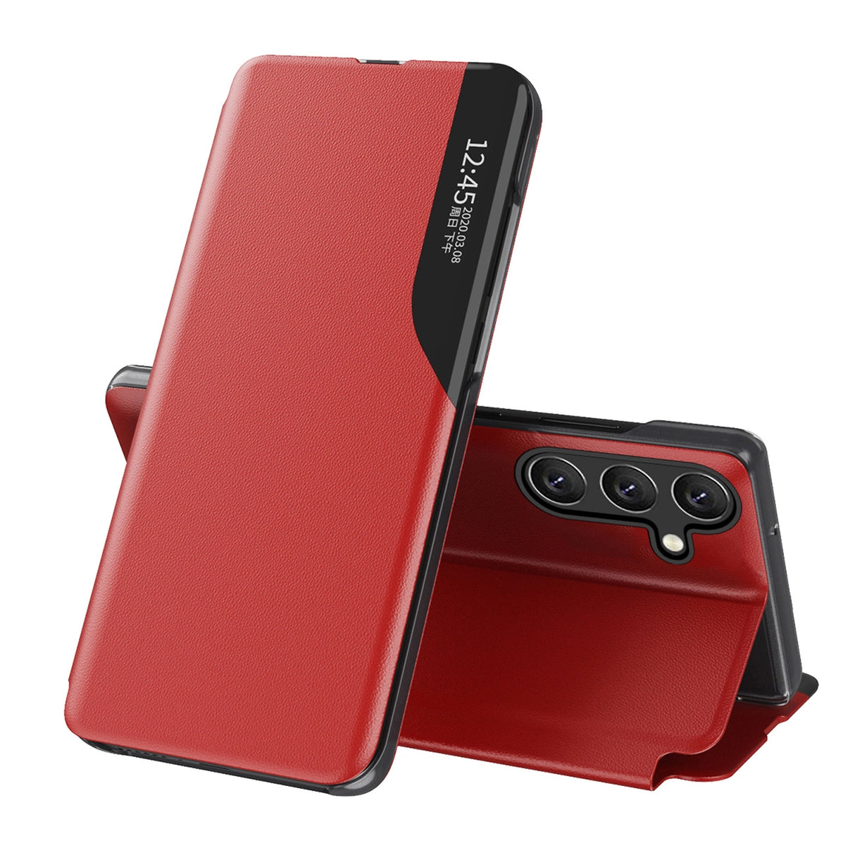 Eco Leather View Case elegant etui med flap og standfunktion til Samsung Galaxy A26 - rød