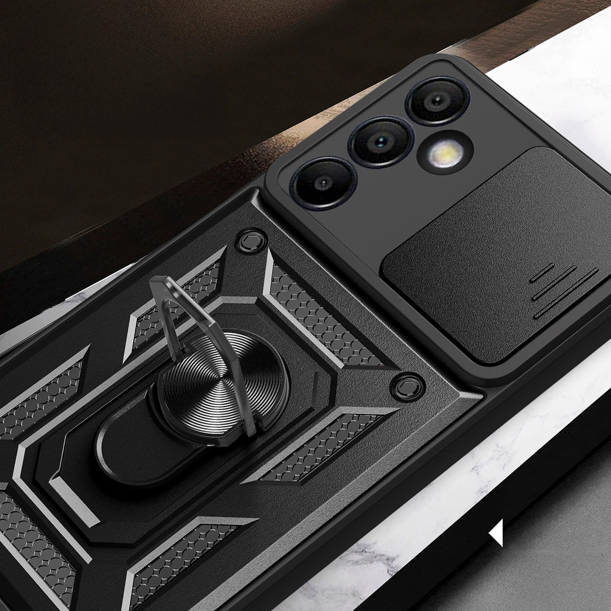 Hybrid Armor Camshield med Stand og Camera Cover til Samsung Galaxy A26 - sort