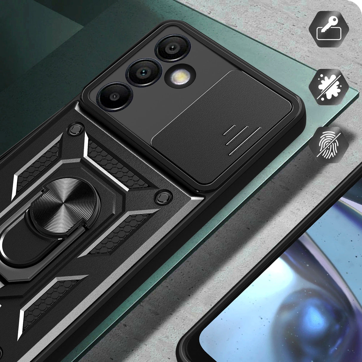 Hybrid Armor Camshield med Stand og Camera Cover til Samsung Galaxy A26 - sort