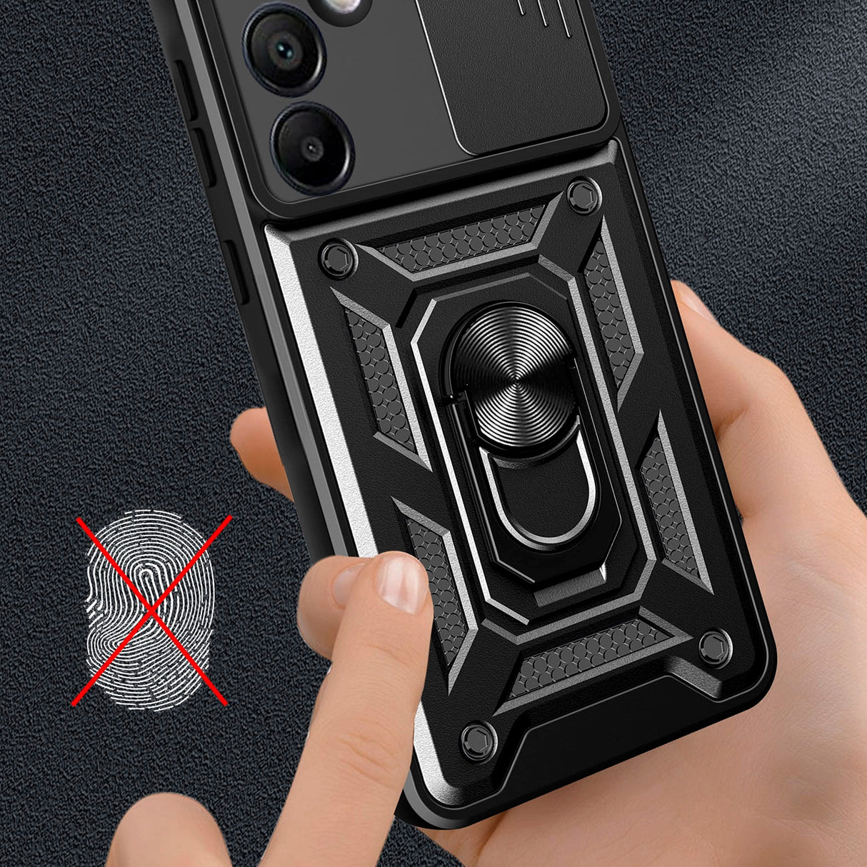 Hybrid Armor Camshield med Stand og Camera Cover til Samsung Galaxy A26 - sort