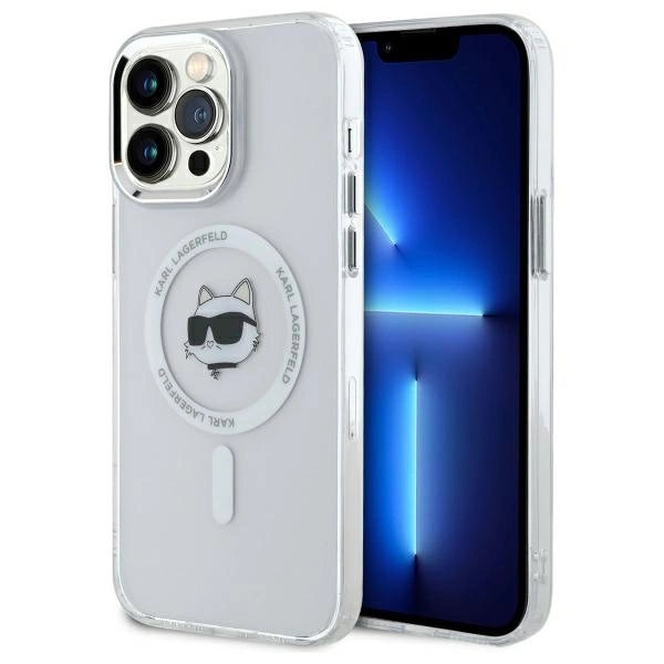 Karl Lagerfeld IML Metal Choupette Head MagSafe Case for iPhone 14 Pro Max - White