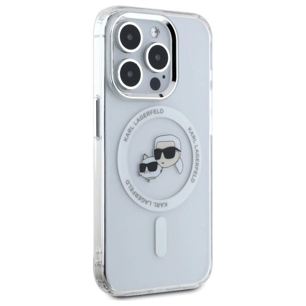 Karl Lagerfeld IML Metal Karl&Choupette Head MagSafe Case for iPhone 15 Pro Max - White