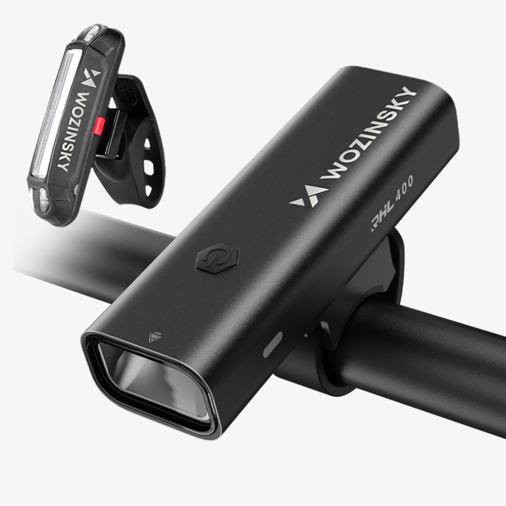 Wozinsky WSBLB2 Forside (400 lm) og bageste USB-C Bike Light Set - sort