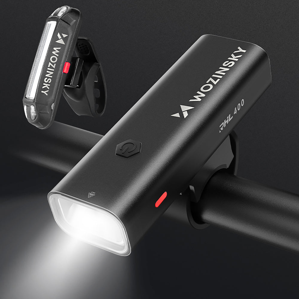 Wozinsky WSBLB2 Forside (400 lm) og bageste USB-C Bike Light Set - sort