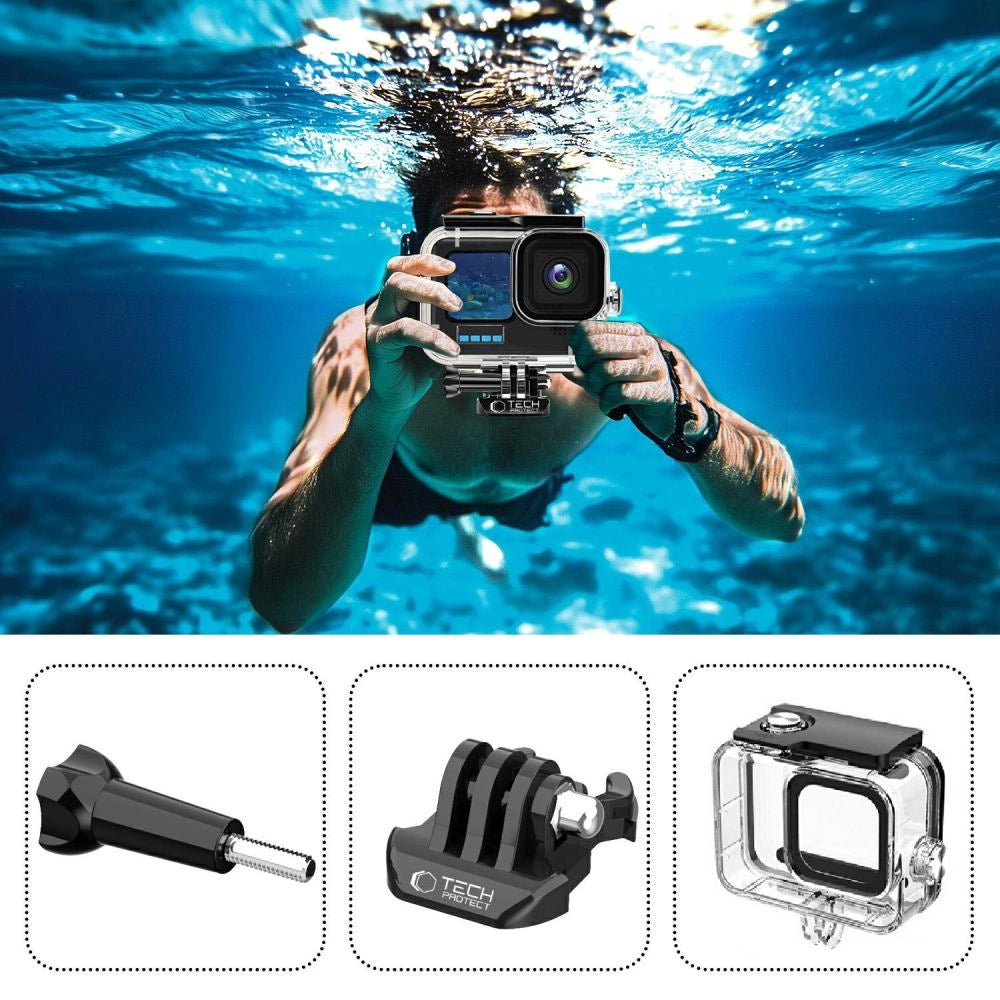 Tech-Protect GA200 vandtæt kuffert til GoPro Hero 9 / 10 / 11 / 12 - gennemsigtig