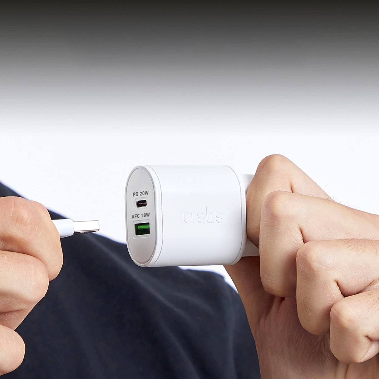 SBS TETRPD20W 20W USB-A USB-C Wall Charger med Power Delivery - hvid