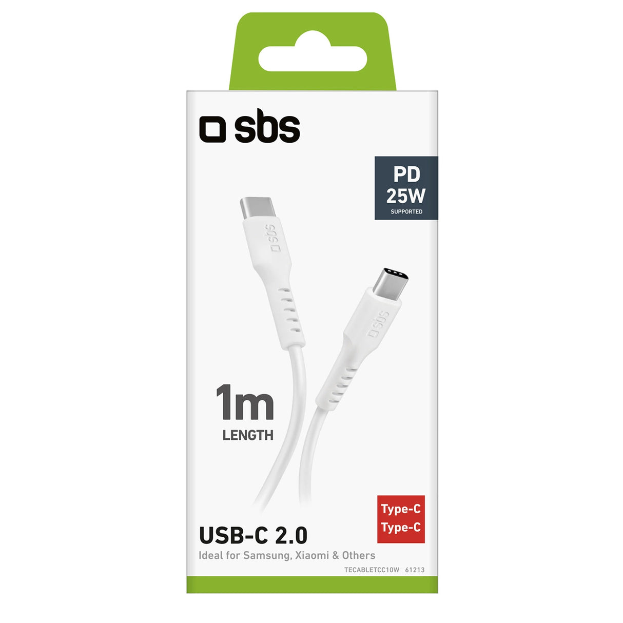 SBS TECABLETCC10W USB-C-kabel - USB-C-strømforsyning 25W 1 m - hvid