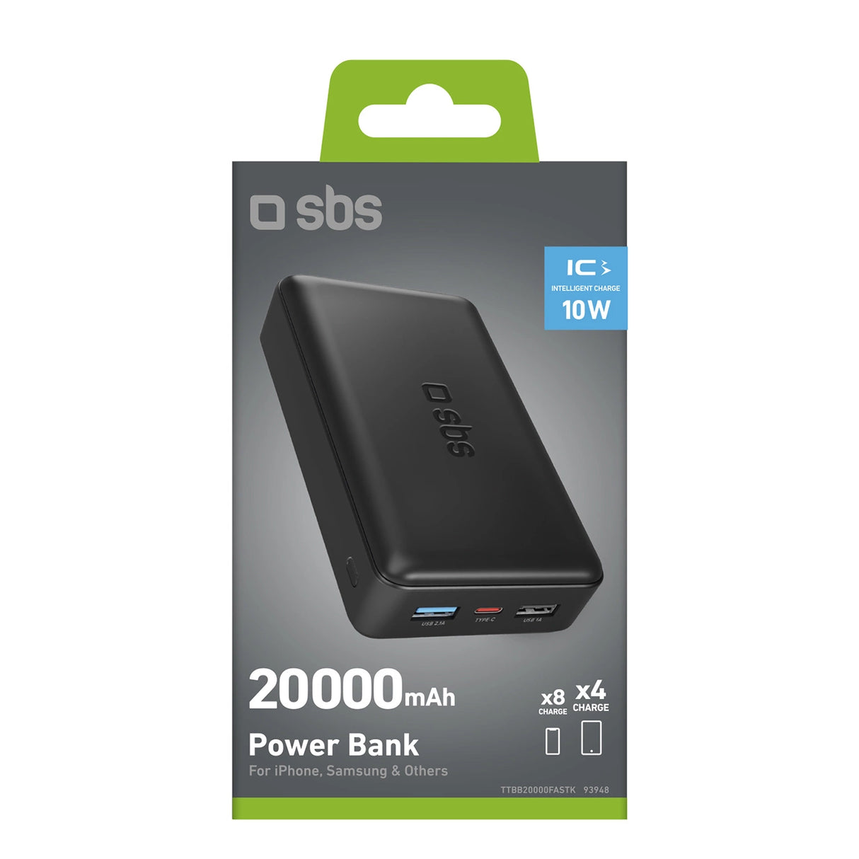 Hurtig opladning: 20.000 mAh, 2 USB'er sort