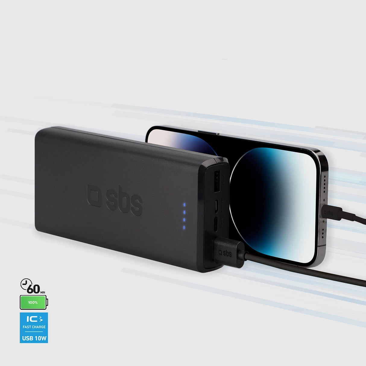 Hurtig opladning: 20.000 mAh, 2 USB'er sort