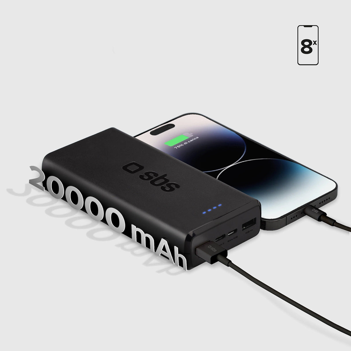 Hurtig opladning: 20.000 mAh, 2 USB'er sort