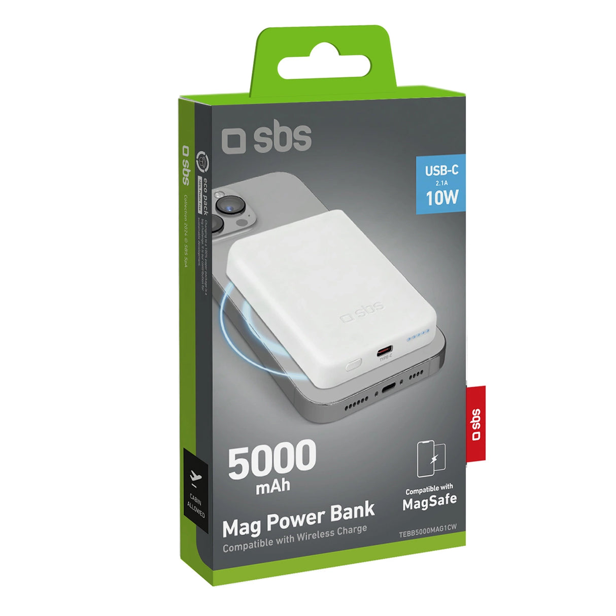 Powerbank SBS TEBB5000MAG1CW 5000 mAh USB-C, MagSafe kompatibel - hvid