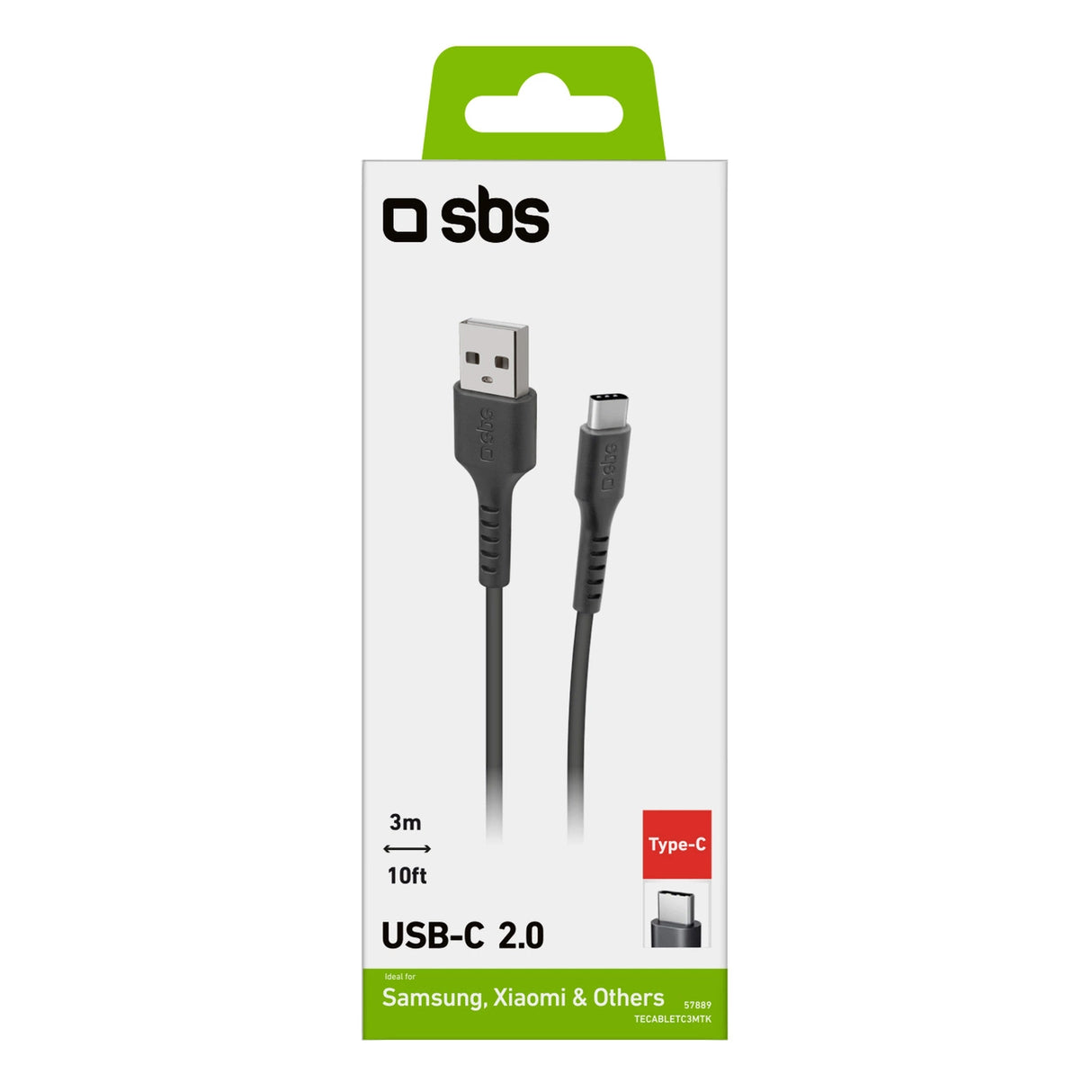 SBS TECABLETC3MTK USB-A - USB-C Kabel 3m - sort