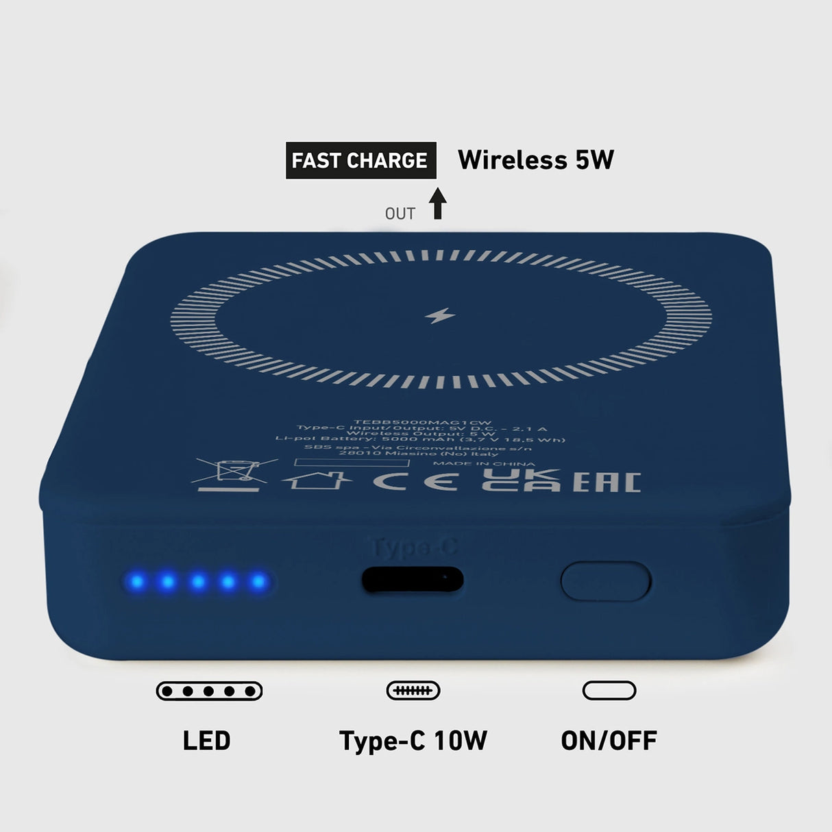 Powerbank SBS TEBB5000MAG1CB 5000 mAh kompatibel med MagSafe - blå