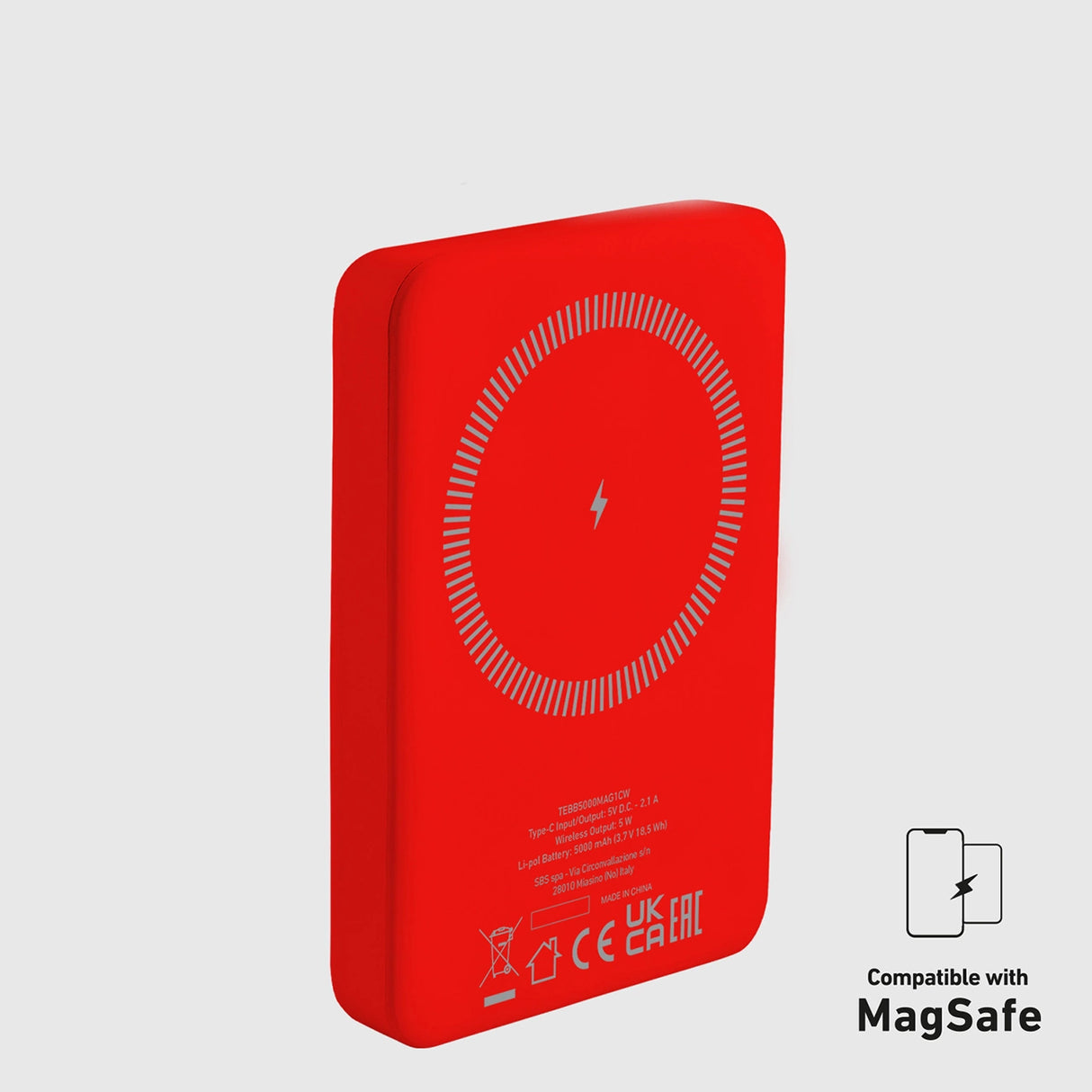 Powerbank SBS TEBB5000MAG1CR 5000 mAh kompatibel med MagSafe - rød