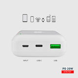 Powerbank SBS TTBB20000PD20W 20000 mAh 20W Power Delivery med MicroUSB, USB-C, USB-A - hvid