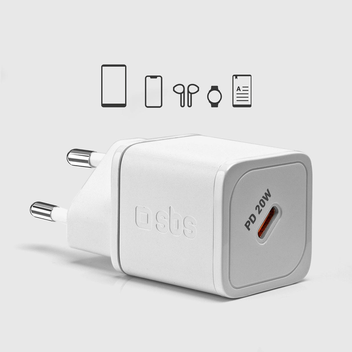 SBS TETRGAN1C20W 20W GaN Wall Charger med Power Delivery - hvid